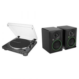 Audio-Technica AT-LP60XBT-BK Turntable and Mackie CR3.5BT Bluetooth Speaker Pair Kit (Black)