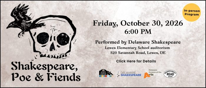 gray splotchy background with a black illustration of a skull and a raven. Black text describing a Halloween performance.